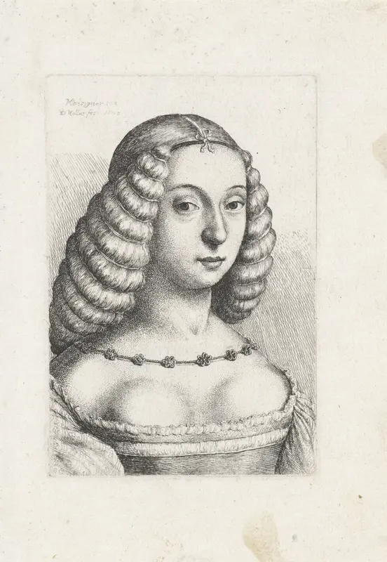 Portret van een jonge vrouw met het haar opgebonden in rollen Wall Art by Unknown - High-Resolution Digital Print