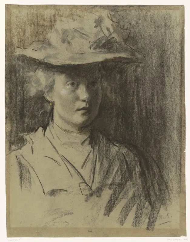 Portret van een jonge vrouw met hoed, mogelijk Lizzy Ansingh Wall Art by Unknown - High-Resolution Digital Print