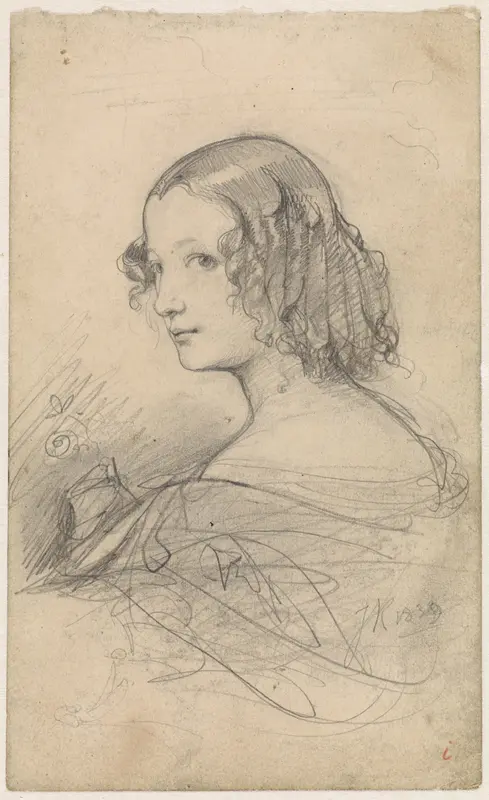 Portret van een jonge vrouw met pijpenkrullen, naar links Wall Art by Johan Hendrik Koelman - High-Resolution Digital Print