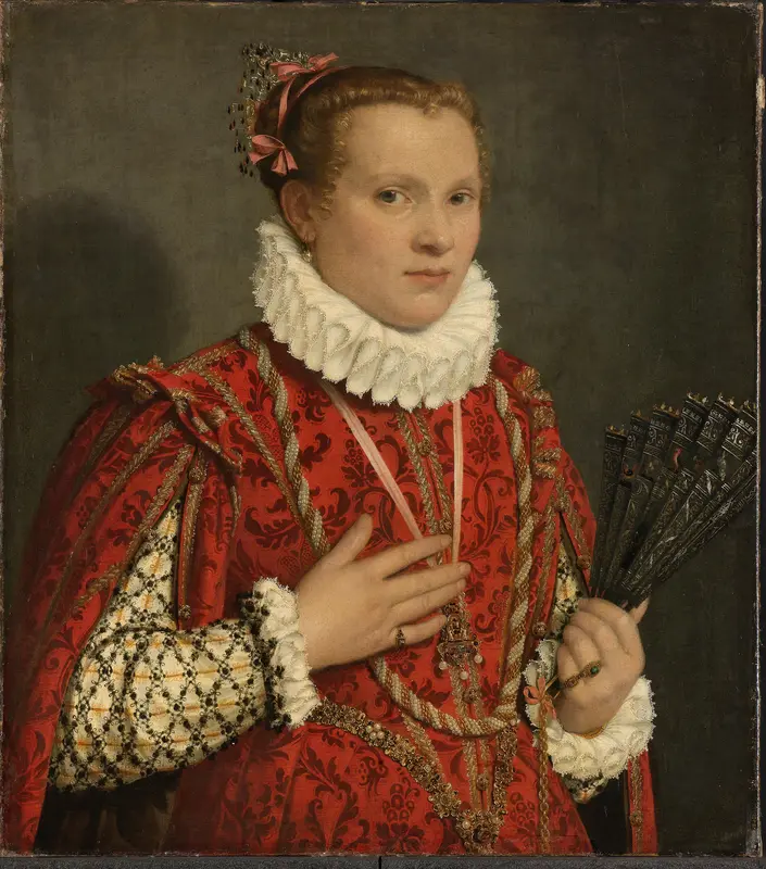 Portret van een jonge vrouw met waaier Wall Art by Giambattista Moroni - High-Resolution Digital Print