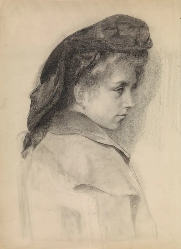 Portret van een jonge vrouw, naar rechts Wall Art by Johan Braakensiek - High-Resolution Digital Print