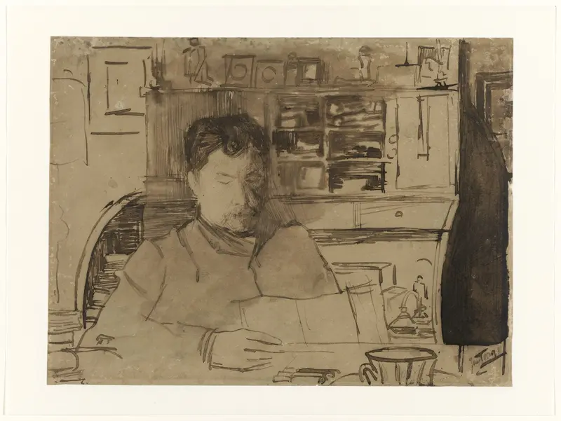 Portret van een lezende man, zittend in een interieur aan een tafel Wall Art by Jan Toorop - High-Resolution Digital Print
