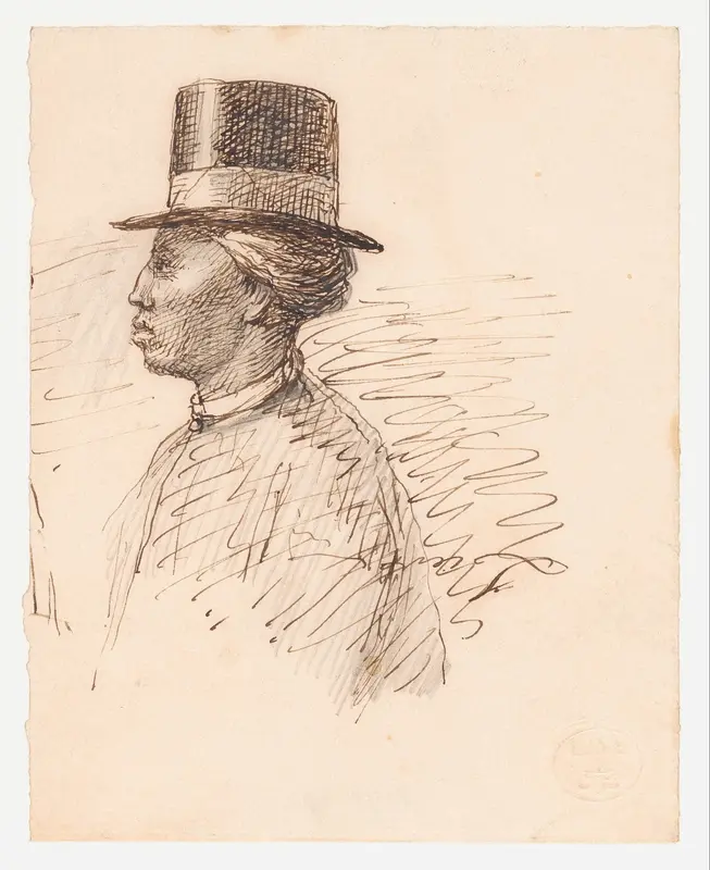 Portret van een man in Nederlands-Indië met een hoge hoed, en profil Wall Art by Christian Heinrich Gottlieb Steuerwald - High-Resolution Digital Print