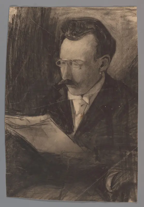 Portret van een man, lezend Wall Art by Carel Adolph Lion Cachet - High-Resolution Digital Print