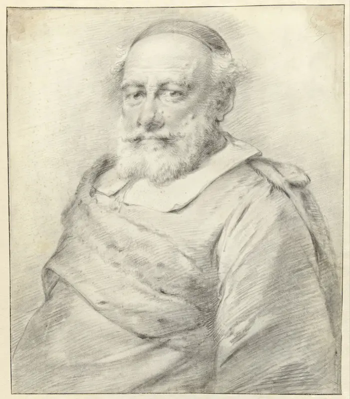 Portret van een man met witte baard en kapje op het hoofd, naar links Wall Art by Unknown - High-Resolution Digital Print