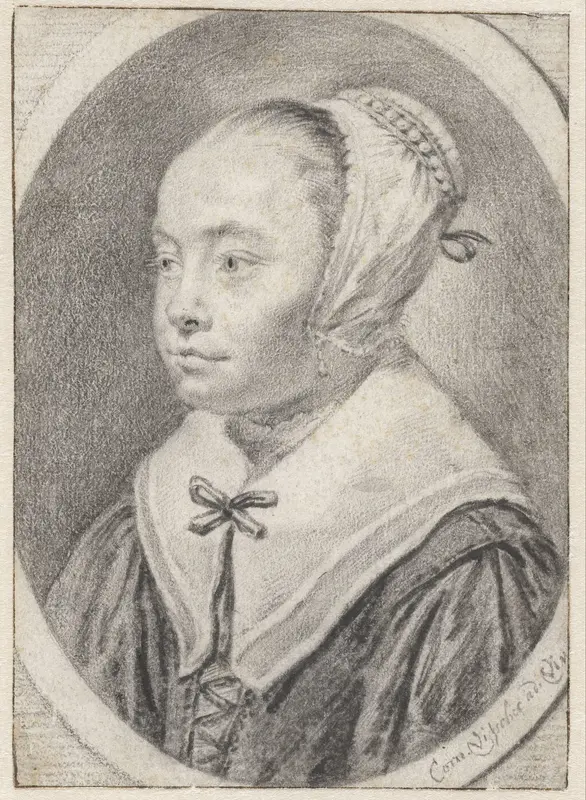 Portret van een meisje met een kapje Wall Art by Cornelis Visscher (II) - High-Resolution Digital Print