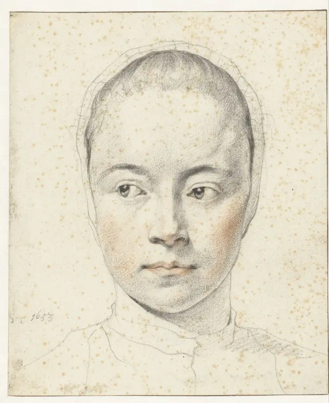 Portret van een onbekend meisje met een mutsje op Wall Art by Leendert van der Cooghen - High-Resolution Digital Print