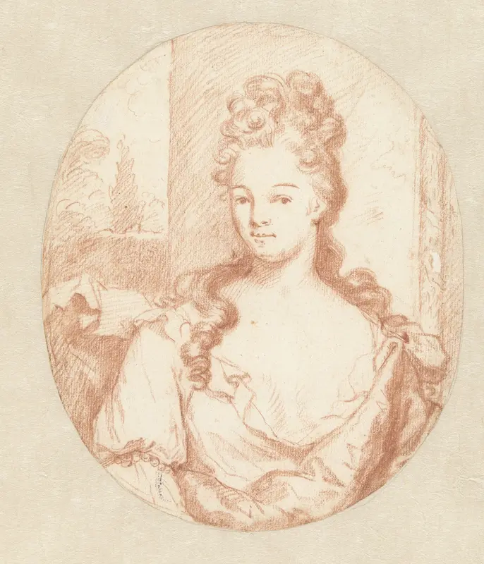 Portret van een onbekende jonge vrouw, in ovaal Wall Art by Godfried Schalcken - High-Resolution Digital Print