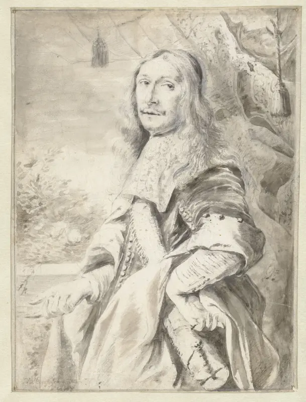 Portret van een onbekende man staand voor een draperie Wall Art by Willem Eversdijck - High-Resolution Digital Print