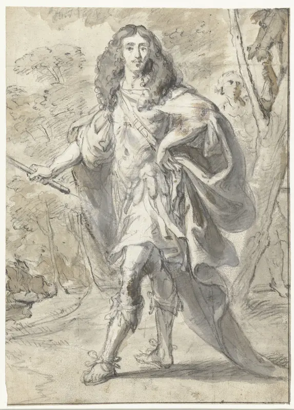 Portret van een staande man in een landschap Wall Art by anonymous - High-Resolution Digital Print