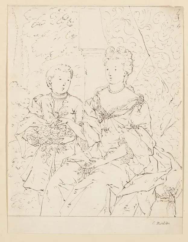 Portret van een vrouw en jongen met bloemen Wall Art by Unknown - High-Resolution Digital Print