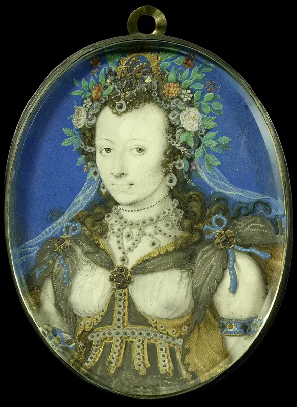 Portret van een vrouw in maskeradekleding als Flora Wall Art by Isaac Oliver - High-Resolution Digital Print
