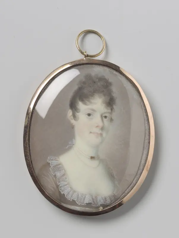 Portret van een vrouw met een parelcollier Wall Art by Leonardus Temminck - High-Resolution Digital Print