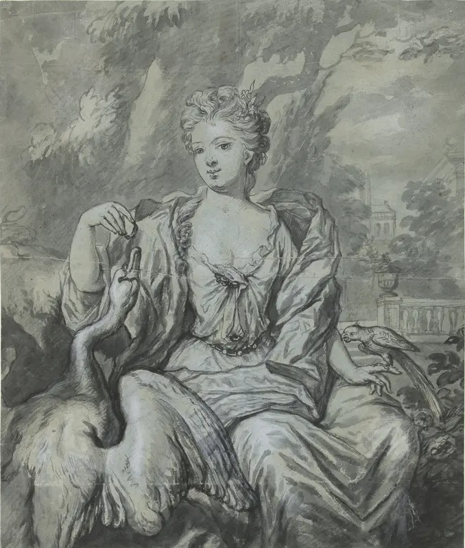 Portret van een vrouw met een zwaan en een papegaai in een tuin Wall Art by Mattheus Verheyden - High-Resolution Digital Print