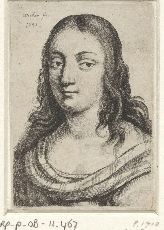 Portret van een vrouw met gestreepte sjaal Wall Art by Unknown - High-Resolution Digital Print