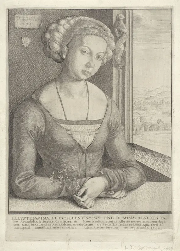 Portret van een vrouw met ingevlochten opgestoken haar Wall Art by Unknown - High-Resolution Digital Print