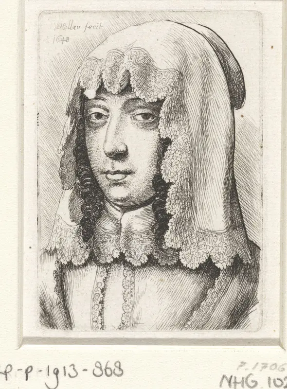 Portret van een vrouw met kanten hoofddoekje Wall Art by Unknown - High-Resolution Digital Print