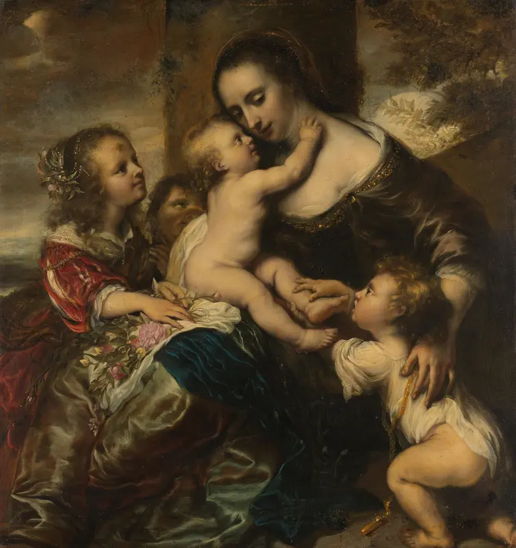 Portret van een vrouw met vier kinderen, voorgesteld als Caritas Wall Art by Jürgen Ovens - High-Resolution Digital Print