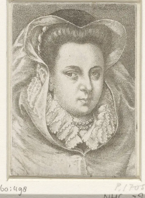 Portret van een vrouw met witte sluier en zwarte kap Wall Art by Unknown - High-Resolution Digital Print