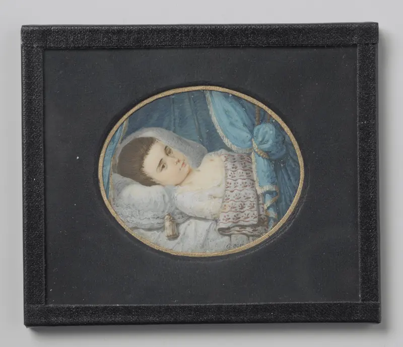 Portret van een ziek meisje in bed liggend Wall Art by George Nikolaus Ritter - High-Resolution Digital Print