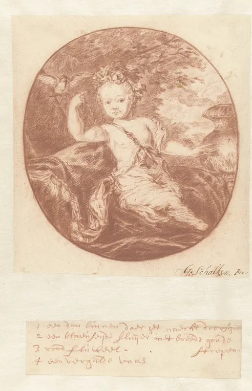 Portret van een zittend kind met een vogeltje Wall Art by Godfried Schalcken - High-Resolution Digital Print
