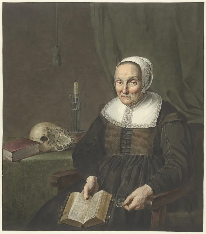 Portret van een zittende oude vrouw met opengeslagen boek Wall Art by Johannes Pieter de Frey - High-Resolution Digital Print