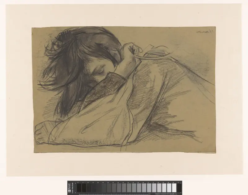 Portret van Elisabeth Hund met haar linkerarm in een mitella Wall Art by Unknown - High-Resolution Digital Print