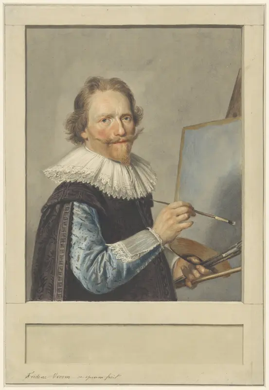 Portret van Frederik Hendricksz. Vroom voor zijn schildersezel Wall Art by anonymous - High-Resolution Digital Print