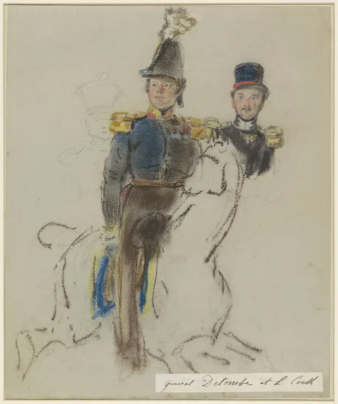 Portret van generaal des Tombe, te paard; rechts van hem een portret van L. Cock Wall Art by Jacob Joseph Eeckhout - High-Resolution Digital Print