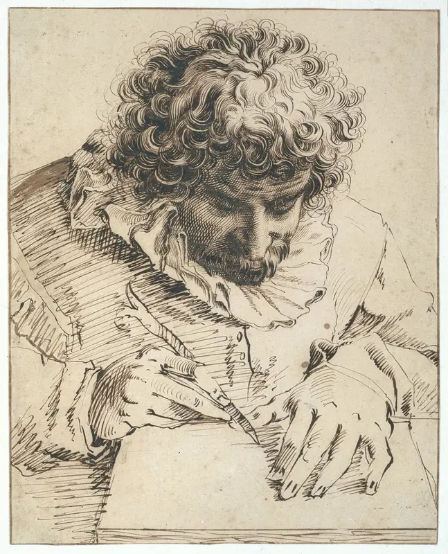 Portret van Gillis van Breen, tekenend of hout snijdend Wall Art by Hendrick Goltzius - High-Resolution Digital Print