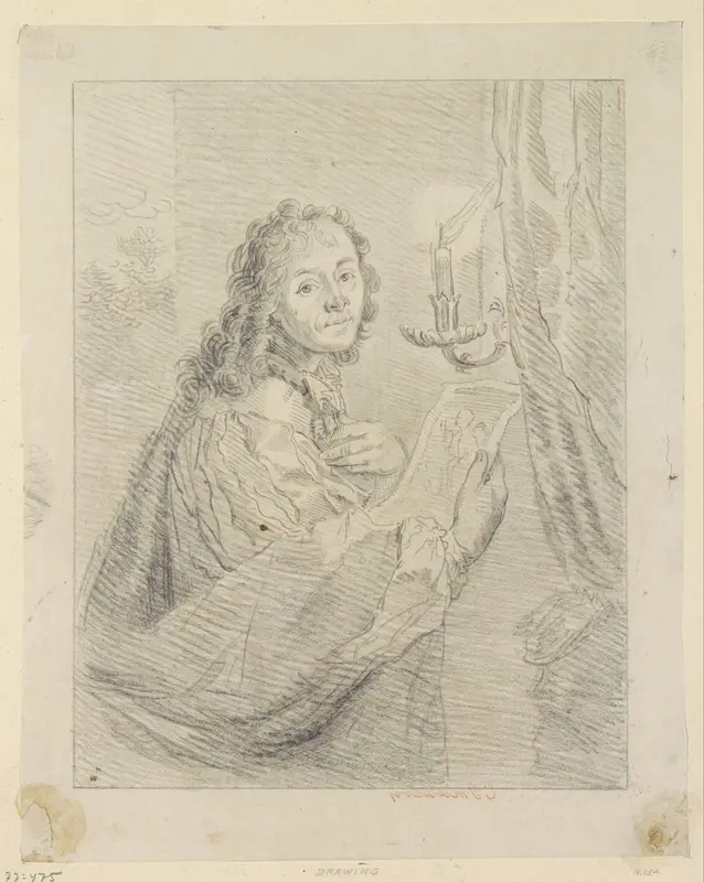 Portret van Godfried Schalcken bij kaarslicht Wall Art by Unknown - High-Resolution Digital Print