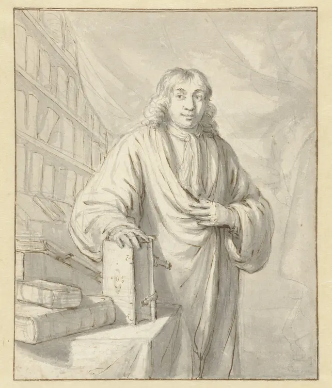 Portret van Hugo van der Helst, staand in zijn bibliotheek Wall Art by Unknown - High-Resolution Digital Print