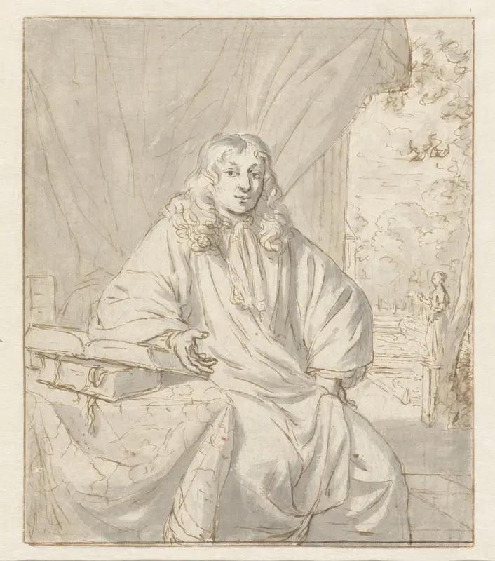 Portret van Hugo van der Helst, zittend aan een tafel Wall Art by Unknown - High-Resolution Digital Print