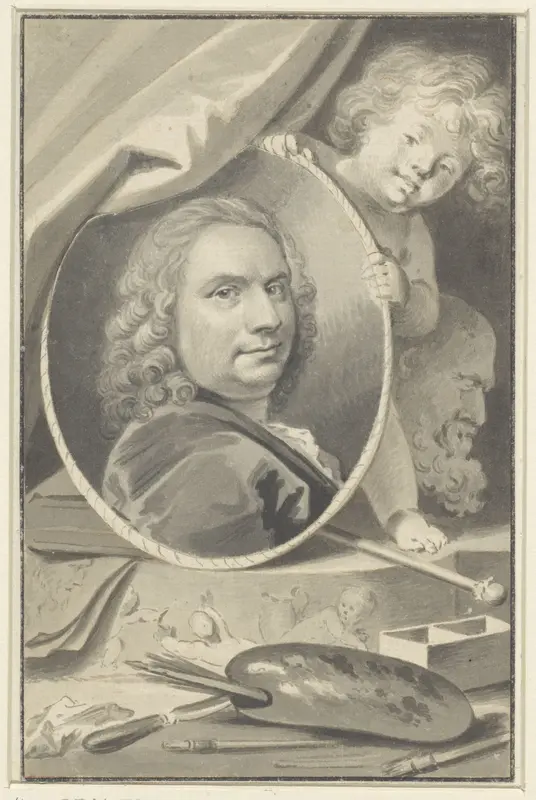 Portret van Jacob de Wit, borstbeeld in ovaal Wall Art by Jacob Houbraken - High-Resolution Digital Print