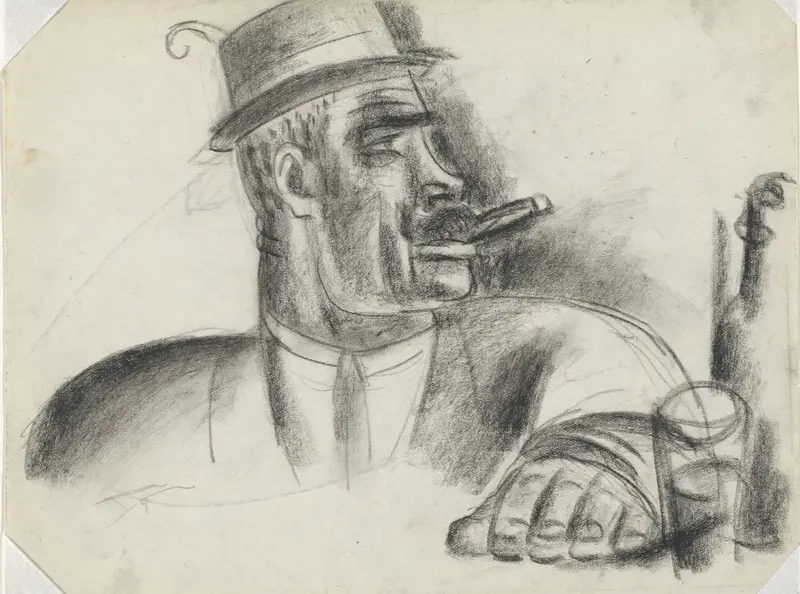 Portret van jager, en profil, met hoed op en sigaar in de mond Wall Art by Leo Gestel - High-Resolution Digital Print