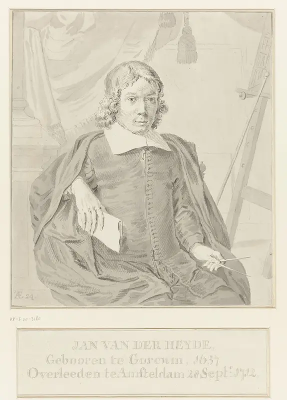 Portret van Jan van der Heyden, zittend met passer Wall Art by anonymous - High-Resolution Digital Print