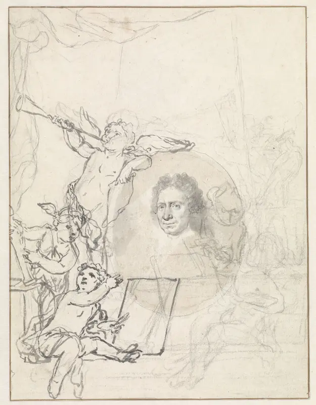 Portret van Johannes Bronkhorst omringd door putti Wall Art by Nicolaas Verkolje - High-Resolution Digital Print