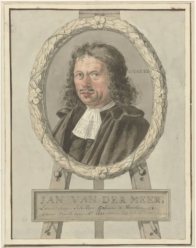 Portret van Johannes van der Meer de Oude, in lauwerkrans op schildersezel Wall Art by Unknown - High-Resolution Digital Print