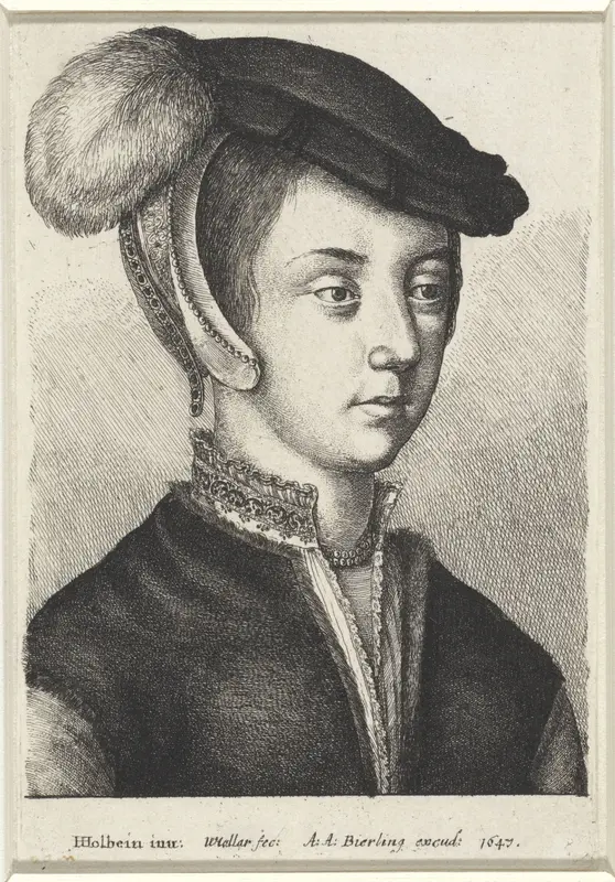 Portret van jonge vrouw met gepluimde bonnet Wall Art by Unknown - High-Resolution Digital Print