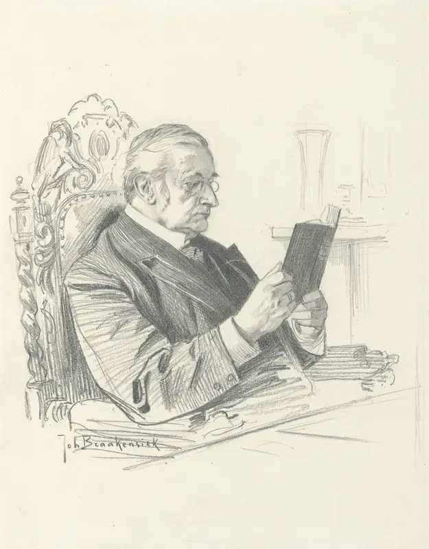 Portret van Jonkheer De Savornin Lohman, lezend in een stoel Wall Art by Johan Braakensiek - High-Resolution Digital Print