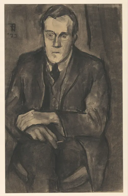 Portret van J.W. Bijl, zittend met de handen op de knieën Wall Art by Unknown - High-Resolution Digital Print