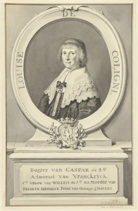 Portret van Louise de Coligny, in ovaal cartouche, naar links Wall Art by Unknown - High-Resolution Digital Print