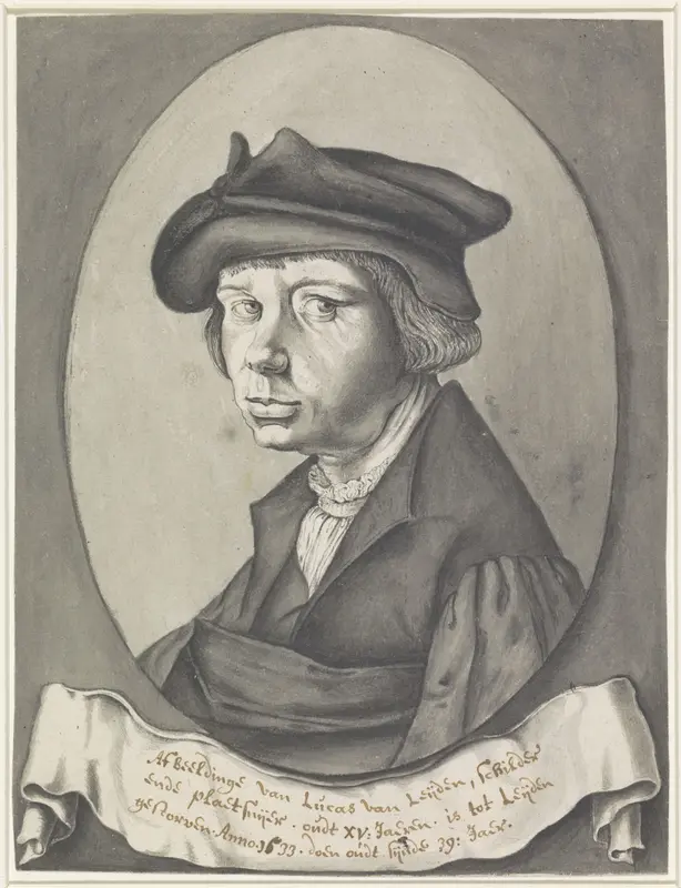 Portret van Lucas van Leyden, in ovaal naar links Wall Art by anonymous - High-Resolution Digital Print