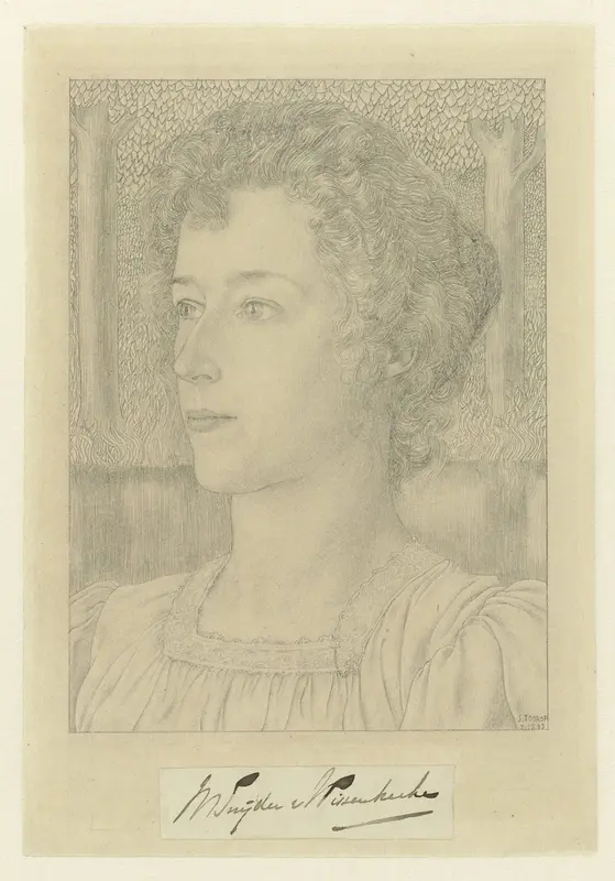 Portret van mejuffrouw M. Snijder van Wissenkerke met op de achtergrond een weide met bomen Wall Art by Jan Toorop - High-Resolution Digital Print