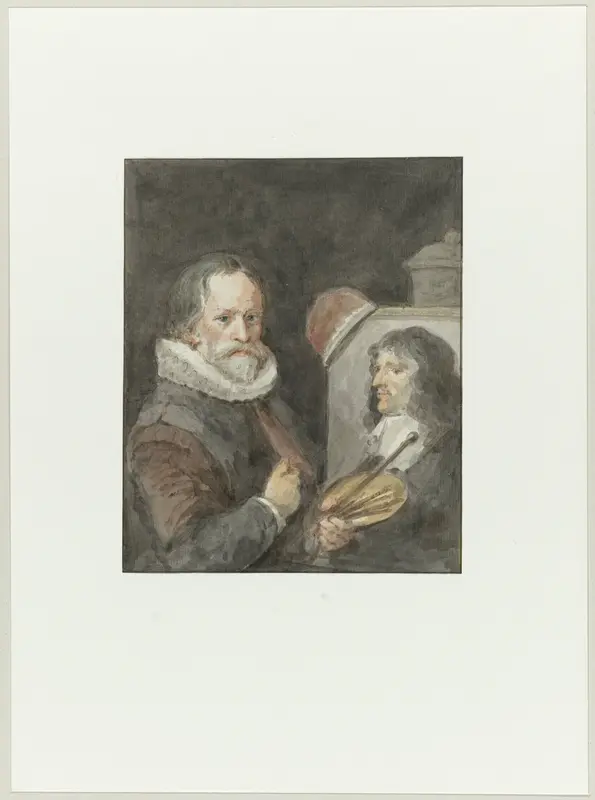 Portret van Michiel van Mierevelt, terwijl hij Jacob Willemsz. Delff schildert Wall Art by Aert Schouman - High-Resolution Digital Print