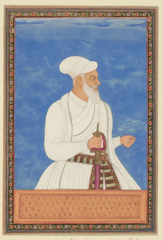Portret van Muhammad Amin, die vestingcommandant (qal'adar) van Golconda is geweest, zowel in de tijd van Sultan Abdullah als in de tijd van Sultan Abul Hasan Wall Art by anonymous - High-Resolution Digital Print
