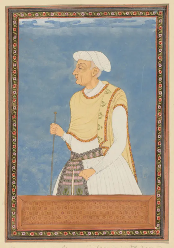Portret van Neknam-khan; hij is vizier van Sultan Abdullah geweest en heeft gediend als legeraanvoerder (sar-lashkar) van Karnatak na Mir Jumla Wall Art by anonymous - High-Resolution Digital Print
