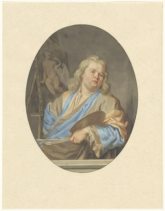 Portret van Nicolaes Six, zittend voor een schilderij Wall Art by anonymous - High-Resolution Digital Print
