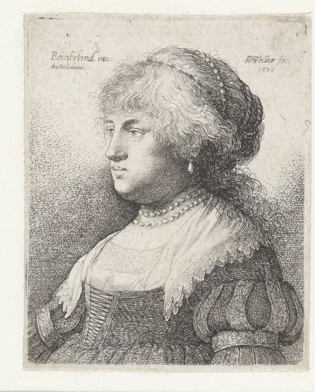 Portret van Saskia met een parelsnoer in het haar Wall Art by Unknown - High-Resolution Digital Print