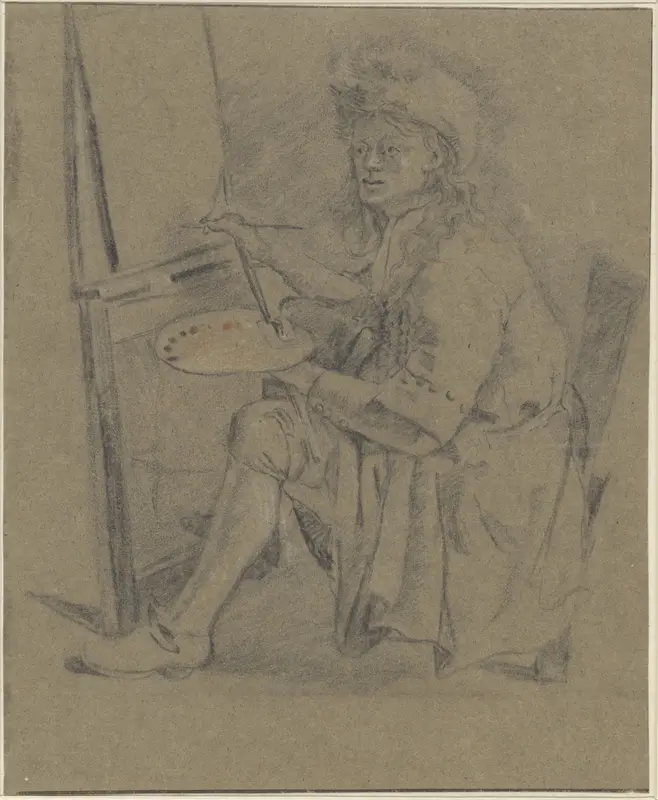 Portret van Thomas Wijck, voor zijn schildersezel Wall Art by anonymous - High-Resolution Digital Print